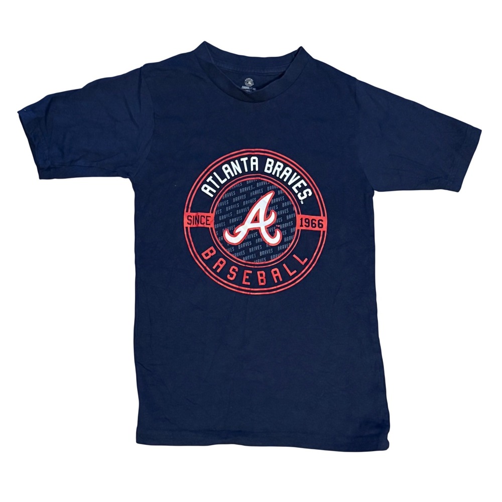 Stitches Atlanta Braves MLB Baseball T-Shirt Navy Blue Youth Small 100% Cotton
